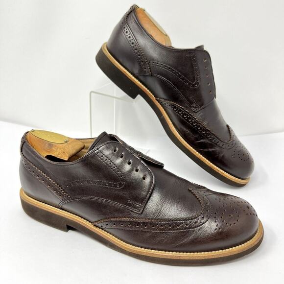 TOD’S Men’s US 8.5 EU 41.5 Brown Leather Brogue Wingtip Derby Shoes Made Italy - Picture 1 of 12